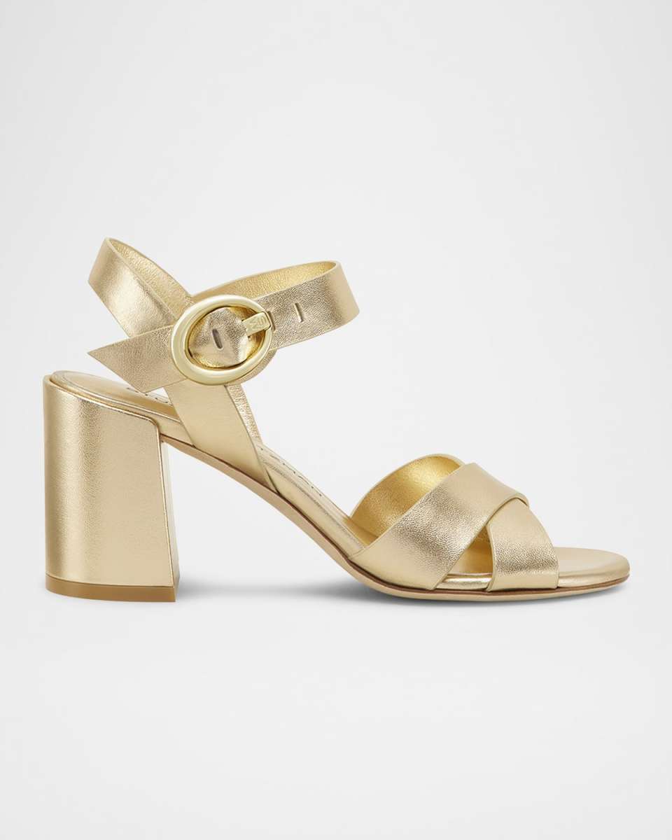 Benni Metallic Block-Heel Sandals